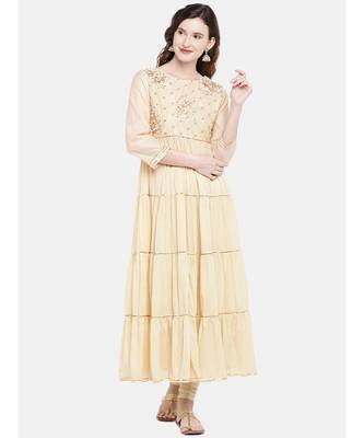Ethnicity Women Beige Three-Fourth Kurta 1
