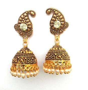 RozMili Oxidized Gold Plated alloy metal Paisely Design jhumki earrings for women & girls 1
