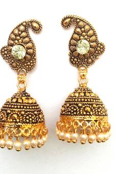 RozMili Oxidized Gold Plated alloy metal Paisely Design jhumki earrings for women & girls