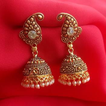 RozMili Oxidized Gold Plated alloy metal Paisely Design jhumki earrings for women & girls 2