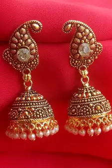 RozMili Oxidized Gold Plated alloy metal Paisely Design jhumki earrings for women & girls