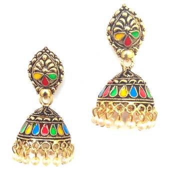 RozMili Oxidized Gold plated Alloy metal Meena keri design Jhumki earrings for women & Girls 1