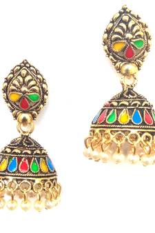 RozMili Oxidized Gold plated Alloy metal Meena keri design Jhumki earrings for women & Girls