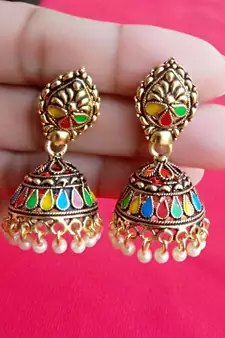 RozMili Oxidized Gold plated Alloy metal Meena keri design Jhumki earrings for women & Girls