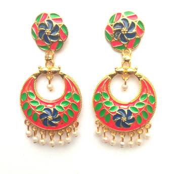 RozMili Gold plated Meenakari design alloy metal Drop Earring for women & girls 1