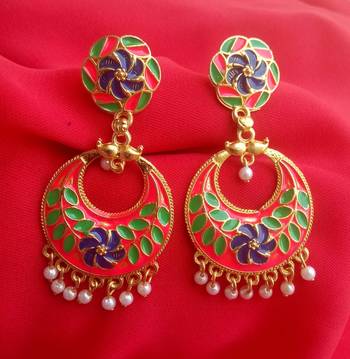 RozMili Gold plated Meenakari design alloy metal Drop Earring for women & girls 2