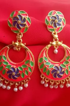 RozMili Gold plated Meenakari design alloy metal Drop Earring for women & girls