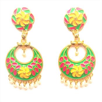 RozMili Gold plated latest Meena Kari Design Alloy metal Drop earrings for women & Girls 1