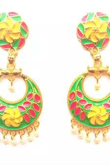 RozMili Gold plated latest Meena Kari Design Alloy metal Drop earrings for women & Girls