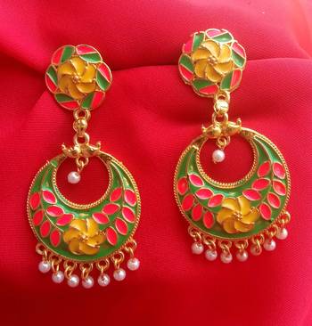 RozMili Gold plated latest Meena Kari Design Alloy metal Drop earrings for women & Girls 2