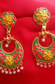 RozMili Gold plated latest Meena Kari Design Alloy metal Drop earrings for women & Girls