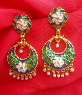 RozMili Gold plated latest Meena Kari Design Alloy metal Drop earrings for women & Girls 2