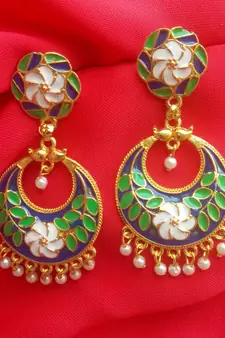 RozMili Gold plated latest Meena Kari Design Alloy metal Drop earrings for women & Girls