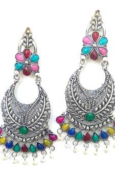 RozMili Oxidized Silver Alloy metal Party wear Dangle Earrings for Women & Girls
