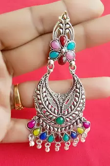RozMili Oxidized Silver Alloy metal Party wear Dangle Earrings for Women & Girls