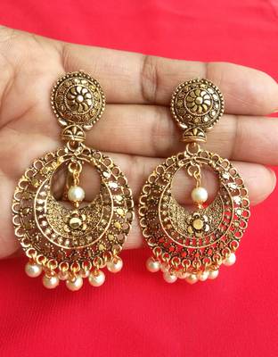 RozMili Antique Gold plated metal Drop Earrings for Women & Girls 2
