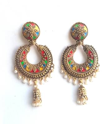 RozMili Oxidized Gold Plated Alloy metal Latest Designer Dangle drop  for Women & Girls 1