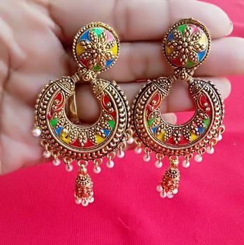 RozMili Oxidized Gold Plated Alloy metal Latest Designer Dangle drop  for Women & Girls 2