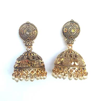 RozMili Oxidized Gold Plated metal jhumki Earrings for women & Girls 1