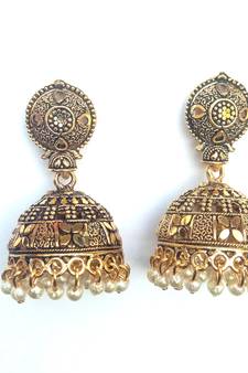 RozMili Oxidized Gold Plated metal jhumki Earrings for women & Girls