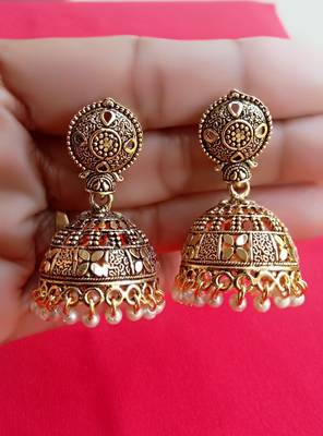 RozMili Oxidized Gold Plated metal jhumki Earrings for women & Girls 2