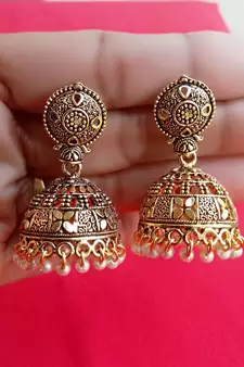 RozMili Oxidized Gold Plated metal jhumki Earrings for women & Girls