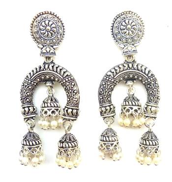 RozMili Oxidized Silver Dangle Drop Party wear Alloy metal Earrings for Women and Girls 1