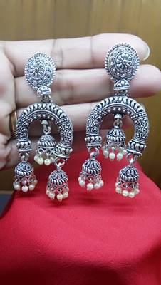 RozMili Oxidized Silver Dangle Drop Party wear Alloy metal Earrings for Women and Girls 2