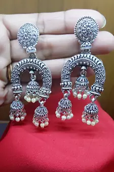 RozMili Oxidized Silver Dangle Drop Party wear Alloy metal Earrings for Women and Girls