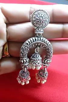 RozMili Oxidized Silver Dangle Drop Party wear Alloy metal Earrings for Women and Girls