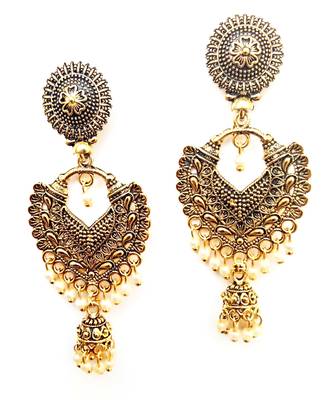 RozMili Oxidized Gold plated Afghani design Alloy metal Drop earrings for Women & Girls 1