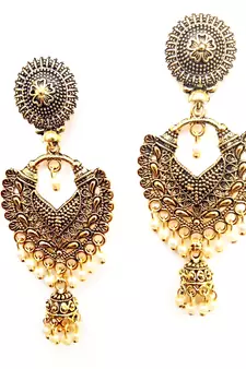 RozMili Oxidized Gold plated Afghani design Alloy metal Drop earrings for Women & Girls