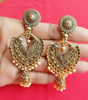 RozMili Oxidized Gold plated Afghani design Alloy metal Drop earrings for Women & Girls 2
