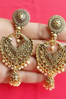 RozMili Oxidized Gold plated Afghani design Alloy metal Drop earrings for Women & Girls