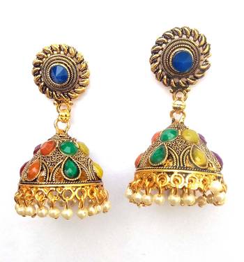 RozMili Oxidized Gold Plated Multicolor Stone party wear Earrings for women and Girls 1