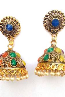 RozMili Oxidized Gold Plated Multicolor Stone party wear Earrings for women and Girls