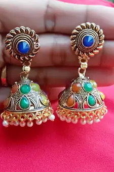 RozMili Oxidized Gold Plated Multicolor Stone party wear Earrings for women and Girls