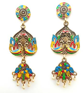 RozMili Gold plated latest Meena Kari Design Alloy metal Drop earrings for women & Girls 1