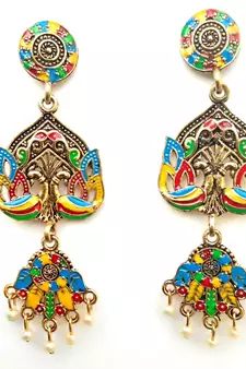 RozMili Gold plated latest Meena Kari Design Alloy metal Drop earrings for women & Girls