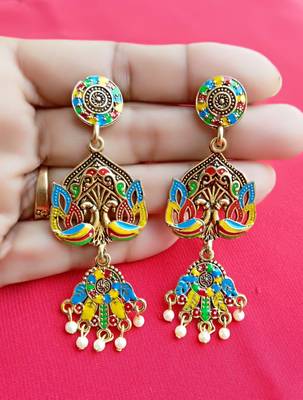 RozMili Gold plated latest Meena Kari Design Alloy metal Drop earrings for women & Girls 2