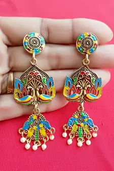 RozMili Gold plated latest Meena Kari Design Alloy metal Drop earrings for women & Girls