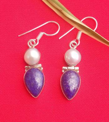 92.5 Sterling silver precious stone & sea water pearl Hoop fashion earrings for women & girls 1