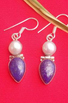 92.5 Sterling silver precious stone & sea water pearl Hoop fashion earrings for women & girls