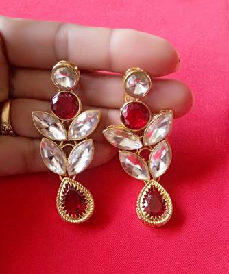 RozMili Brass Gold Plated American Diamond stone Latest Designer Earrings 2