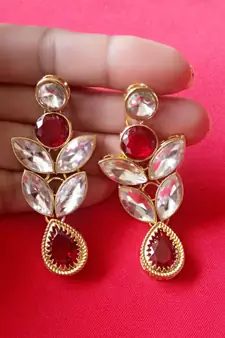 RozMili Brass Gold Plated American Diamond stone Latest Designer Earrings