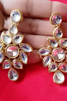 RozMili latest Designer kundan Drop part wear earrings