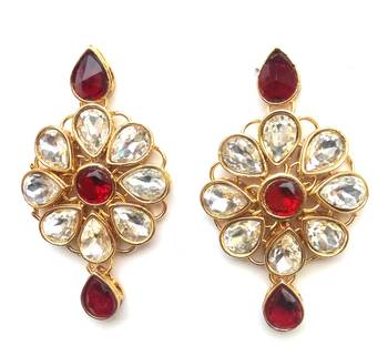 RozMili Brass Gold Plated American Diamond stone Latest Designer Earrings 1