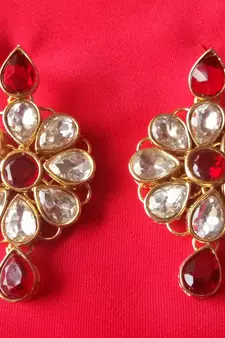 RozMili Brass Gold Plated American Diamond stone Latest Designer Earrings