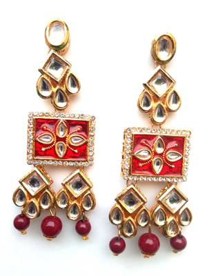 RozMili Brass Gold Plated Hight quality precious kundan Latest Bollywood Design Dangle Drop Earrings for women and Girls 1