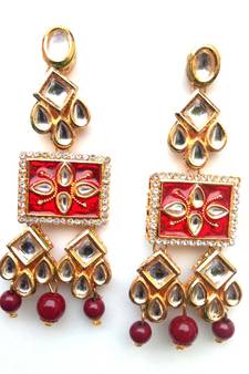 RozMili Brass Gold Plated Hight quality precious kundan Latest Bollywood Design Dangle Drop Earrings for women and Girls